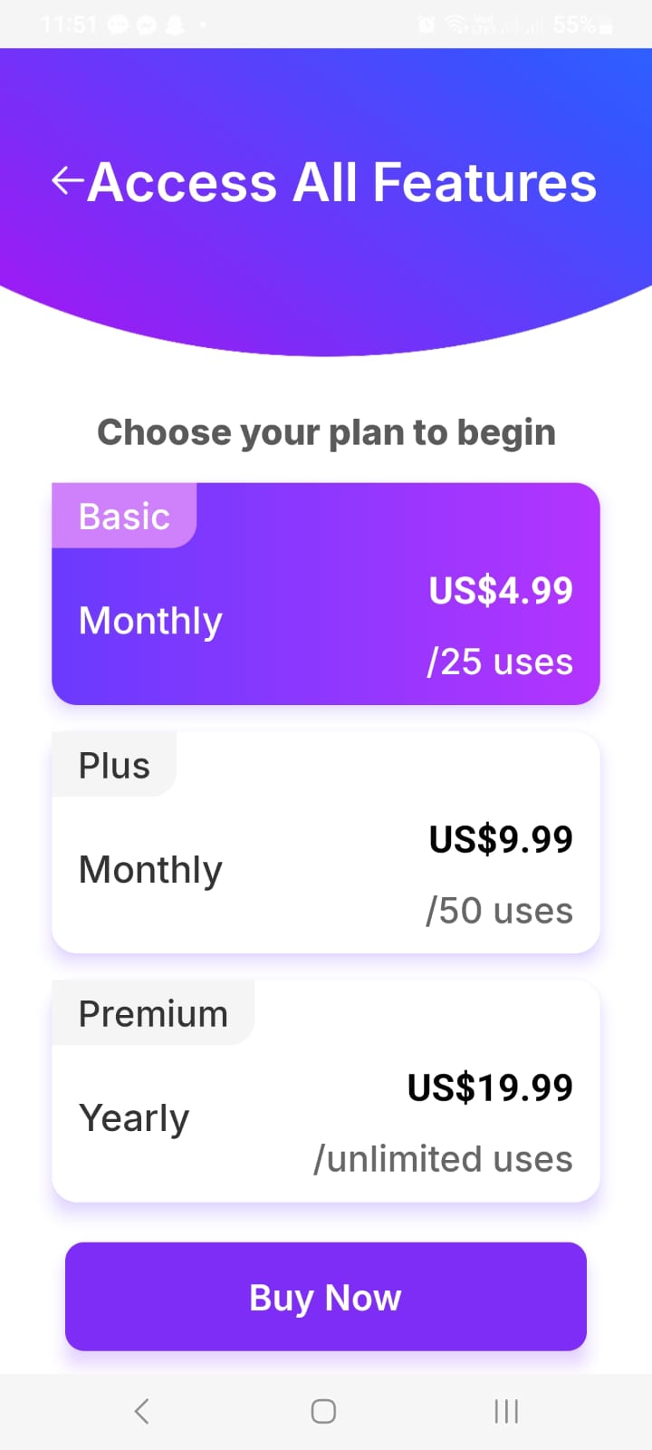 Origional Fibber AI plan selection preview